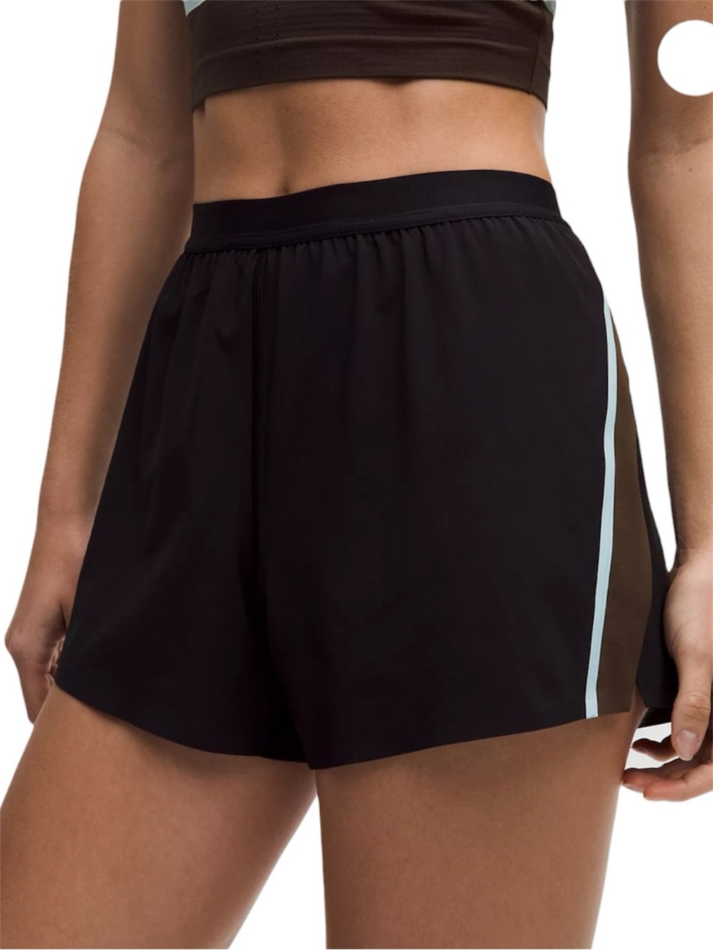 Lululemon High-Rise Split Short 3” Stripe Black/Walnut Crunch/Foam Cloud Large